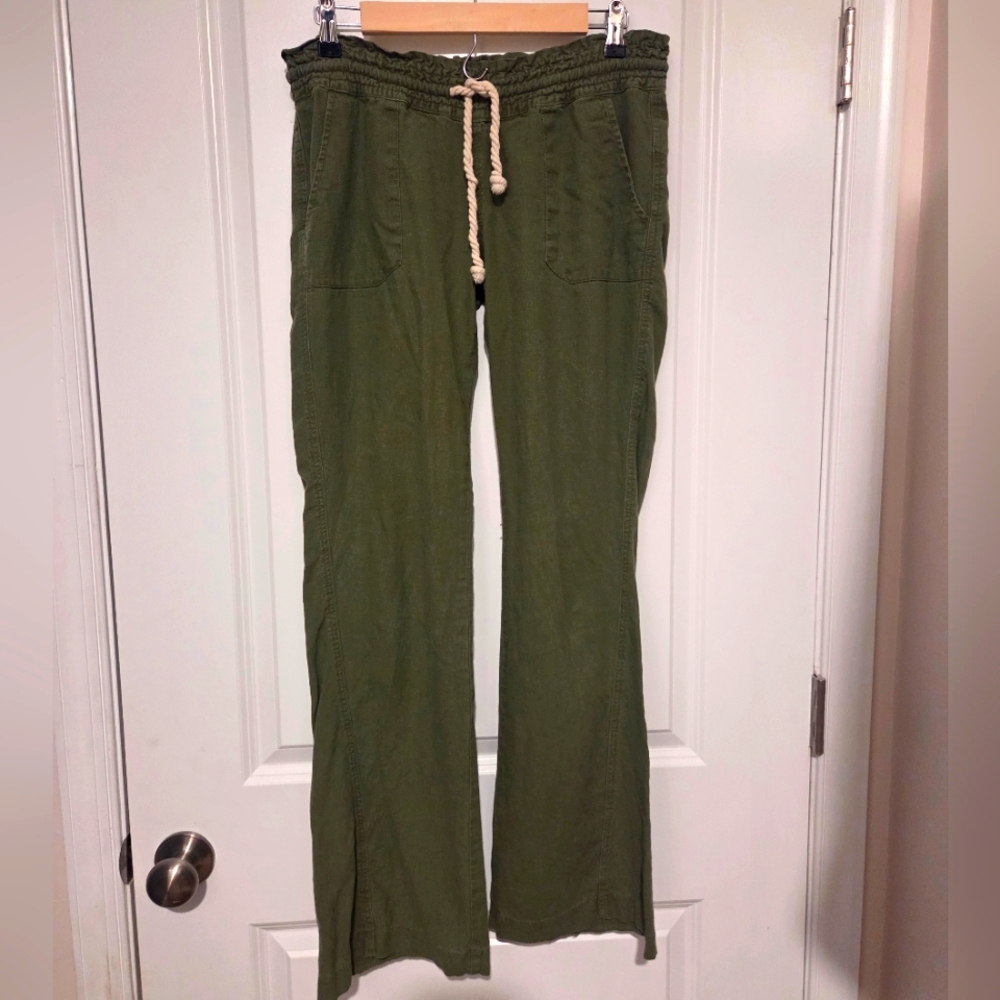 2016 ROXY Linen Blend Low Rise Flare Leg Tie Waist Pant Medium